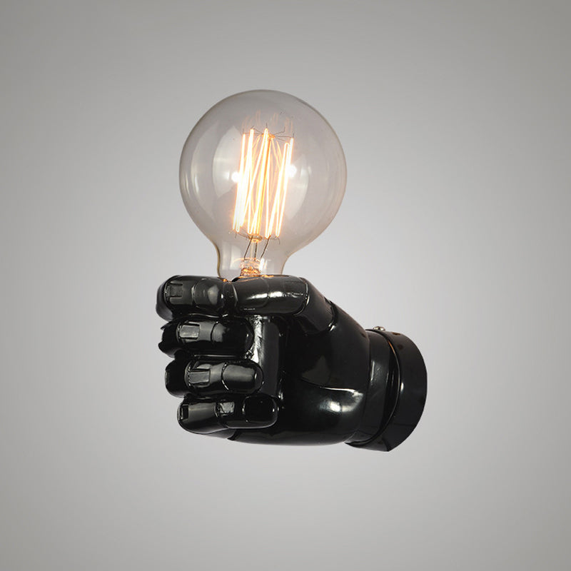 Sikunuo | Iron Black Surface Wall Sconce Water Pipe/Cage/Fist-shaped 1-Bulb Industrial Style Wall Mounted Light Fixture