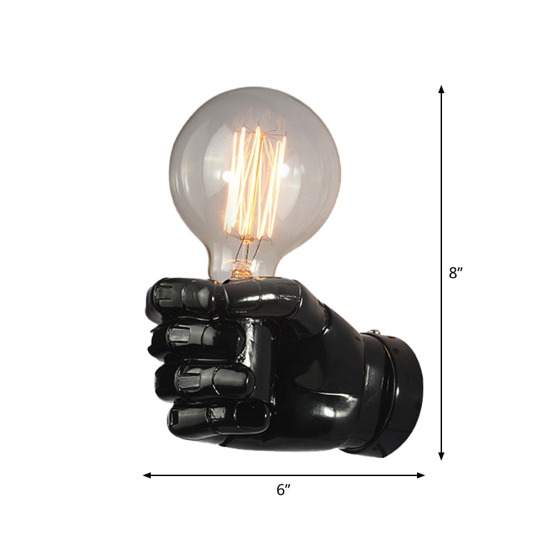 Sikunuo | Iron Black Surface Wall Sconce Water Pipe/Cage/Fist-shaped 1-Bulb Industrial Style Wall Mounted Light Fixture