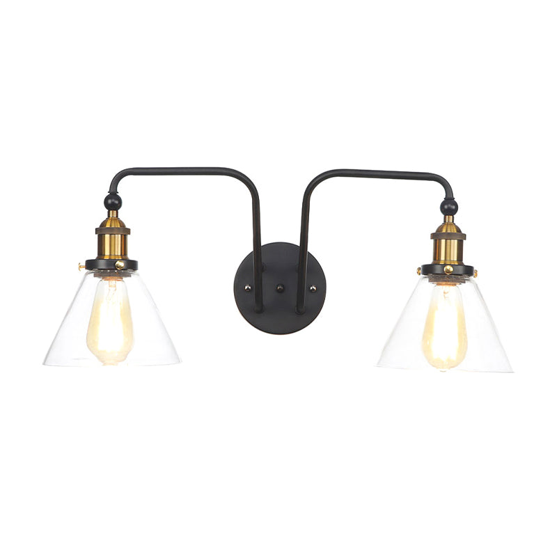 Sikunuo | 2 Lights Bright Glass Sconce Lamp Industrial Style Black Cone/Bowl Living Room Wall Lighting Idea