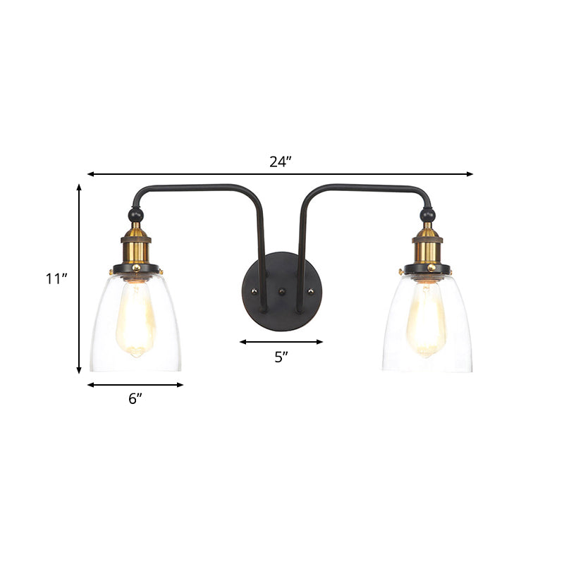 Sikunuo | 2 Lights Bright Glass Sconce Lamp Industrial Style Black Cone/Bowl Living Room Wall Lighting Idea