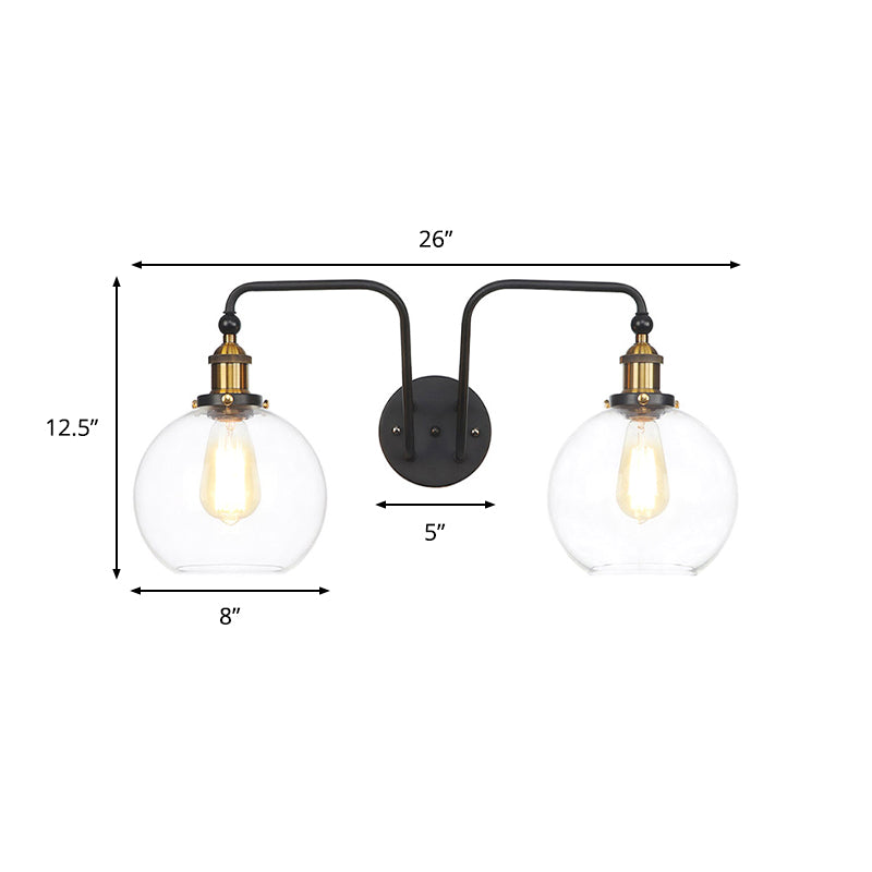 Sikunuo | Black Globe/Sconce Wall Lamp Industrial Design Clear Glass 2 Lights Dining Room Wall Lighting