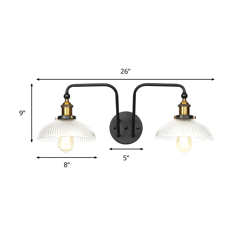 Sikunuo | Black Globe/Sconce Wall Lamp Industrial Design Clear Glass 2 Lights Dining Room Wall Lighting