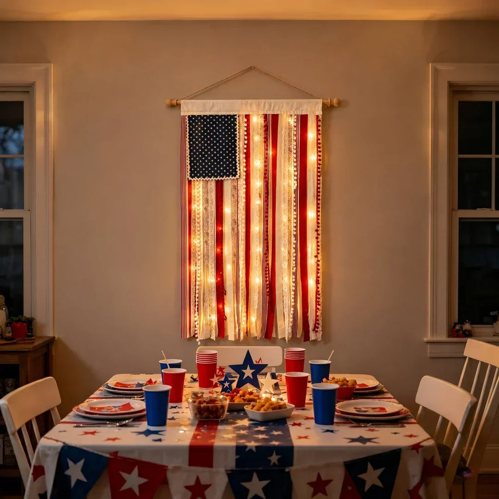 4 x 2.3 Ft Lighted Rag American Flag Banner - 🎆 USA 250th Celebration