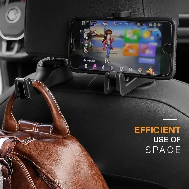 Sikunuo | 2-in-1 Car Headrest Hooks – Holds Bags & Serves as Smartphone Holder