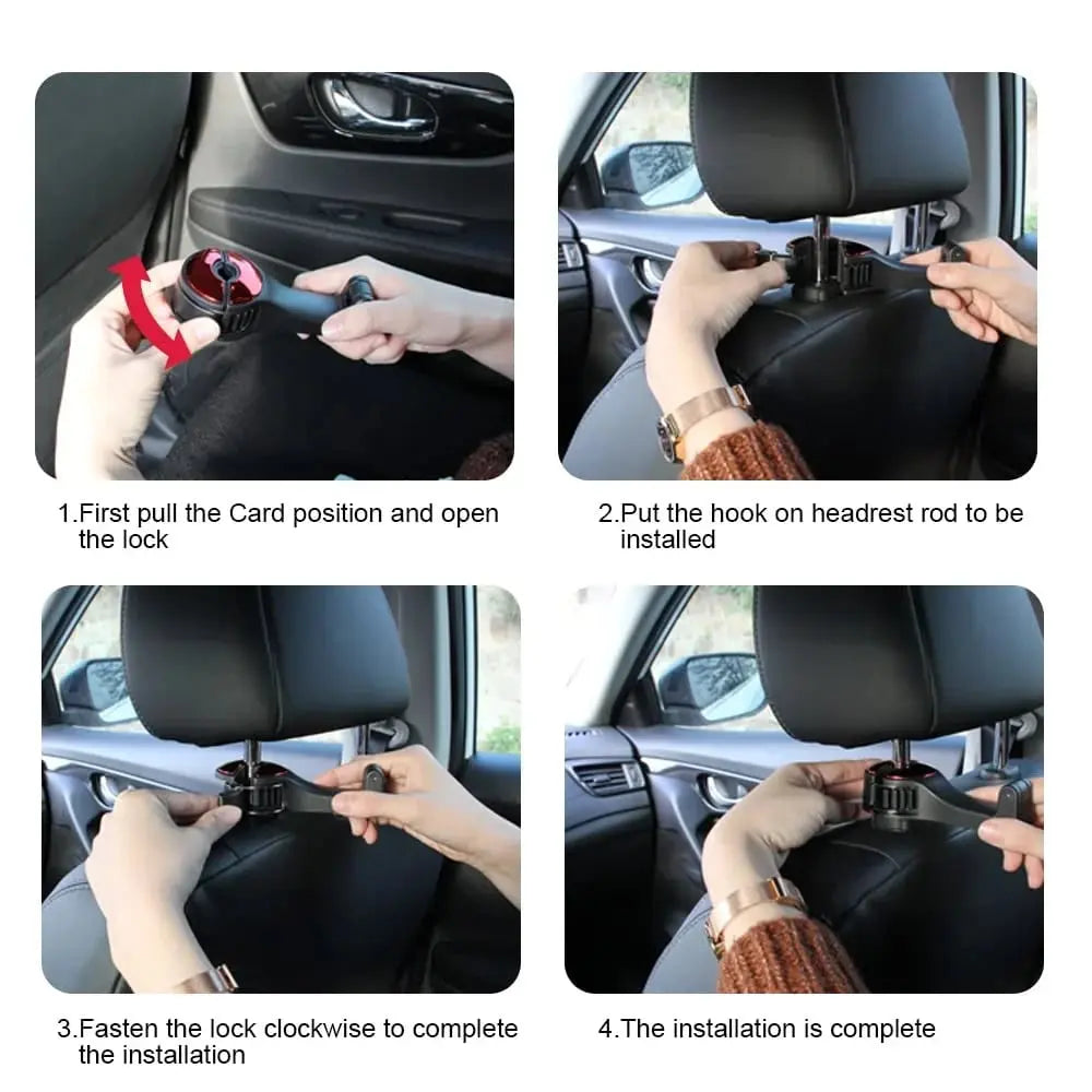 Sikunuo | 2-in-1 Car Headrest Hooks – Holds Bags & Serves as Smartphone Holder