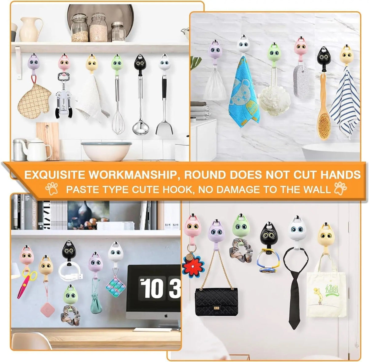 Sikunuo | Self-adhesive Cat Hooks – Cute, Sturdy & No Drilling