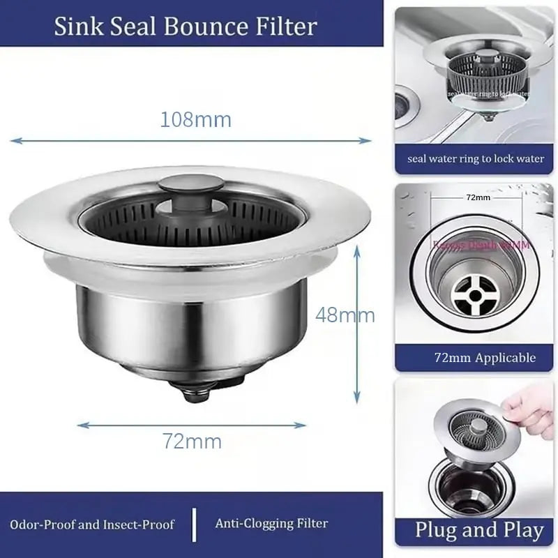 Sink Drain Strainer, Stopper and Odor Trap