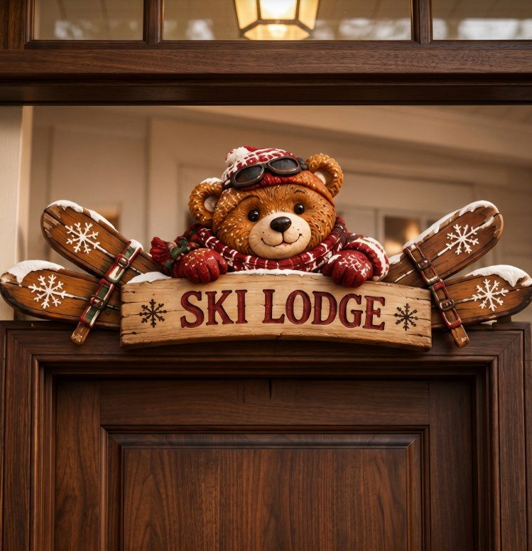 Winter Mountain Cabin Door Topper