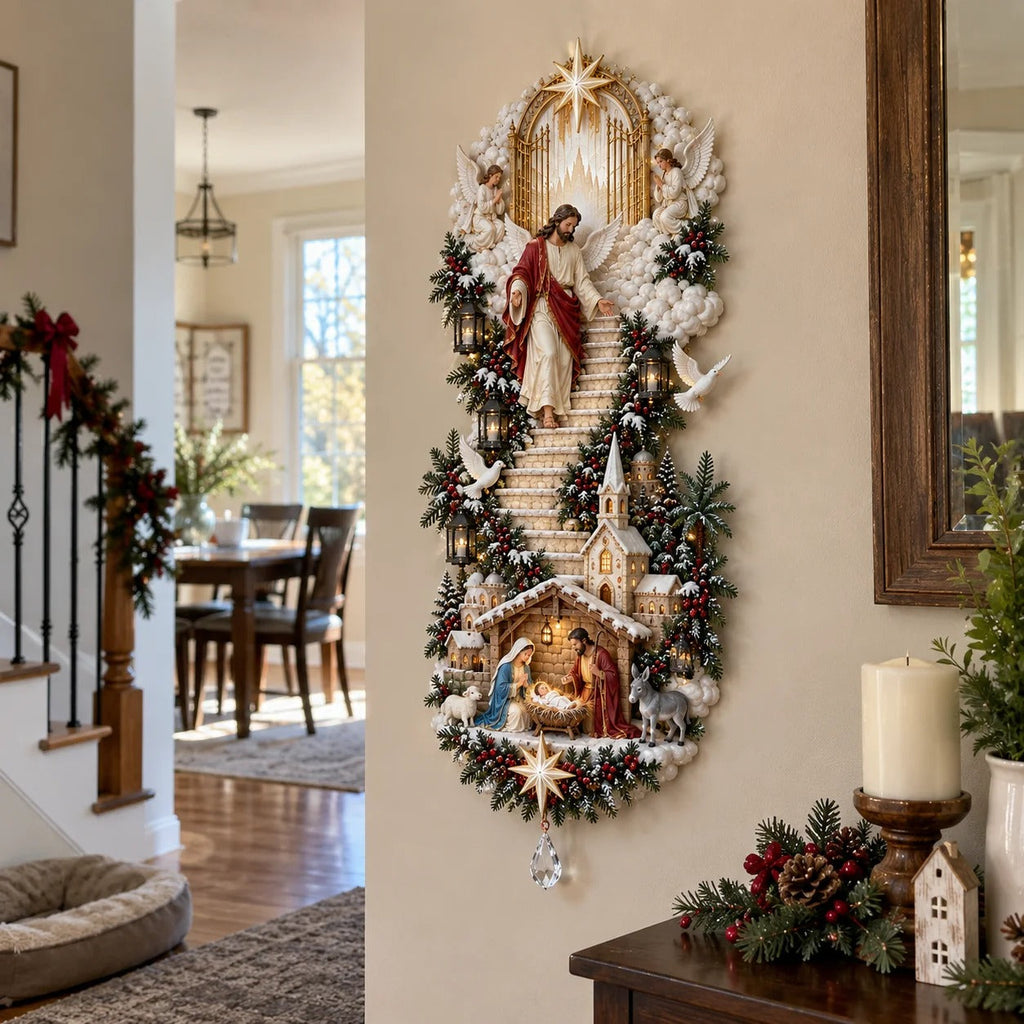 🌟 Stairway to Heaven – Lighted Jesus Christmas Wall Hanging