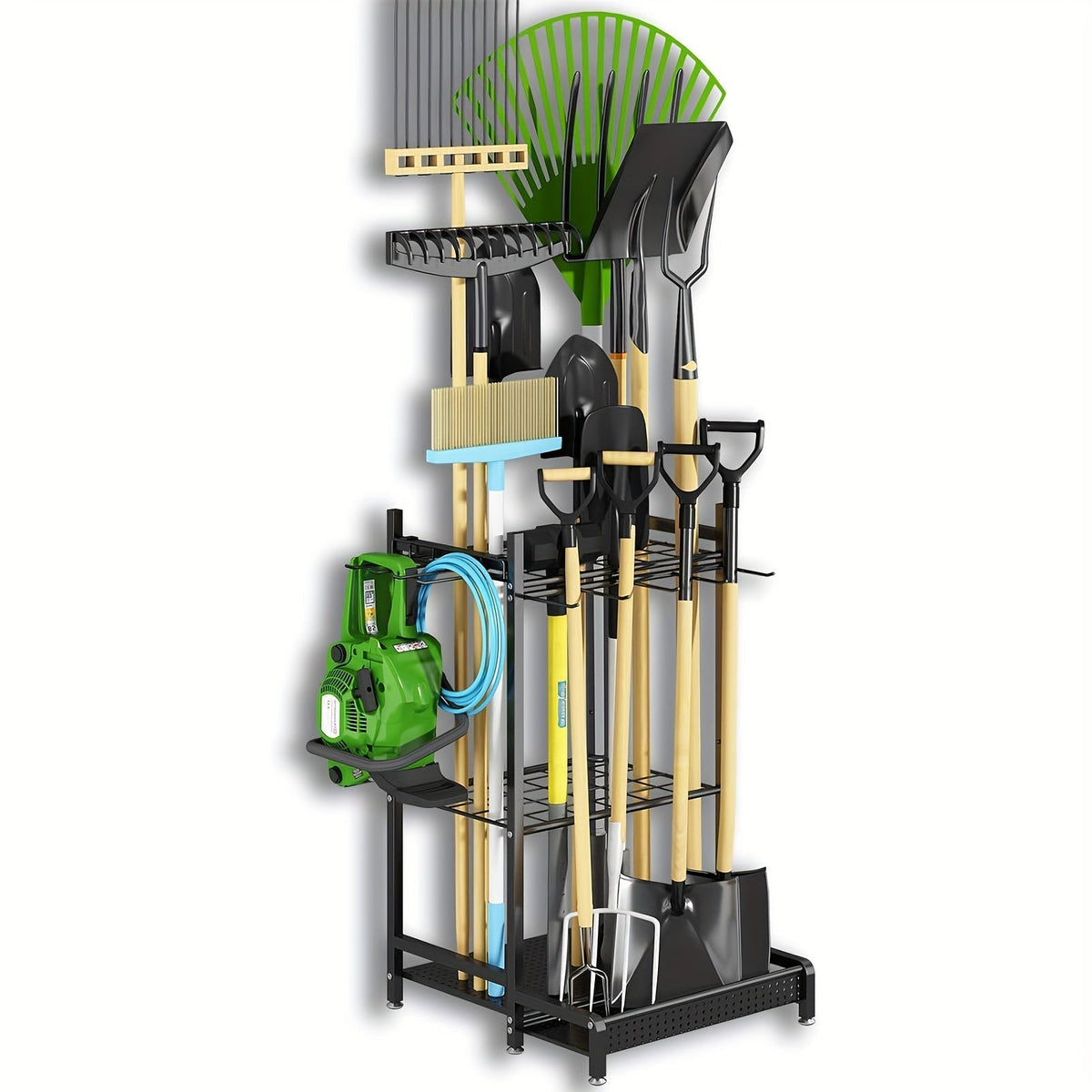 Sikunuo | Heavy-Duty Black Metal Garden Rack – Durable Outdoor Tool & Hose Storage Organiser