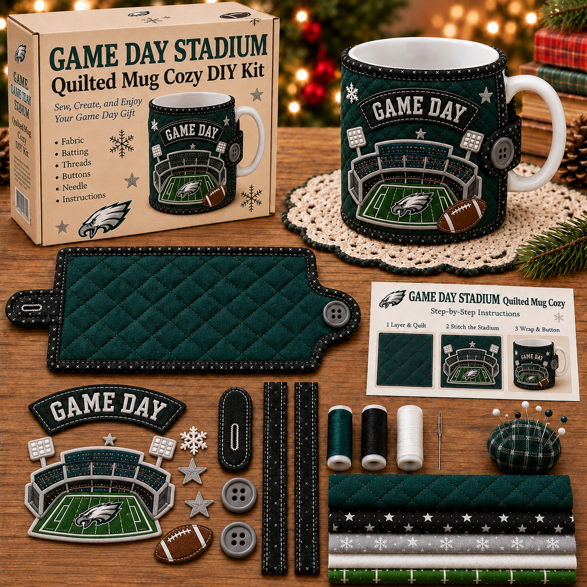 FLY EAGLES FLY — Quilted Mug Cozy Sewing Kit