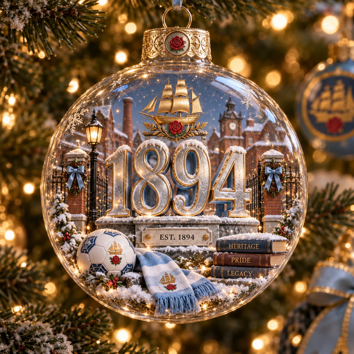 Pride in Battle Light-Up Football Christmas Globe Ornament
