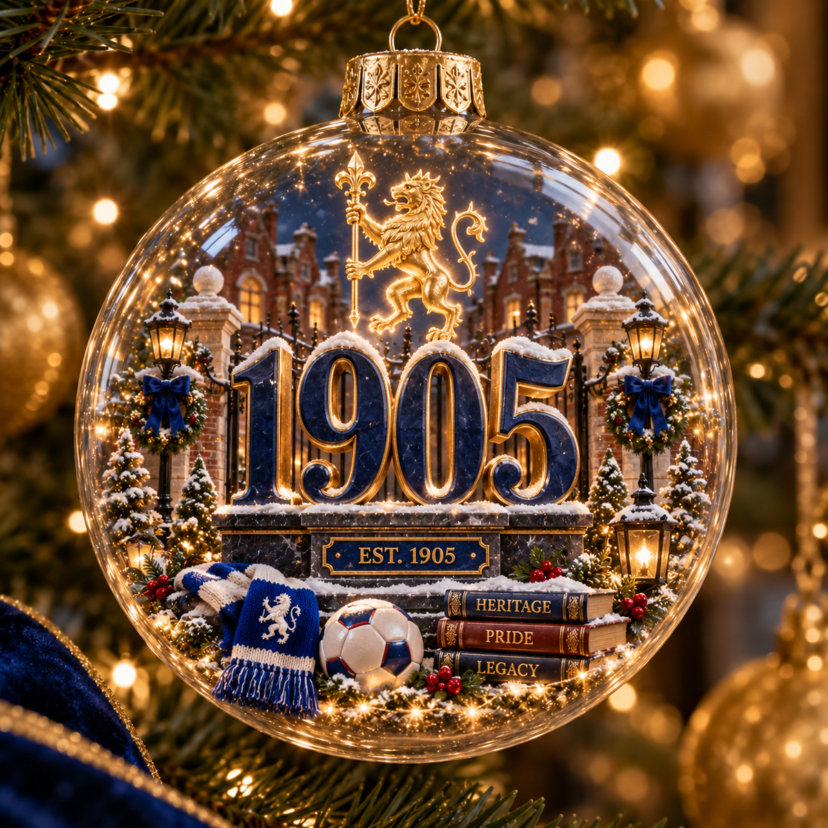 Keep the Blue Flag Flying High Light-Up Football Heritage Ornament