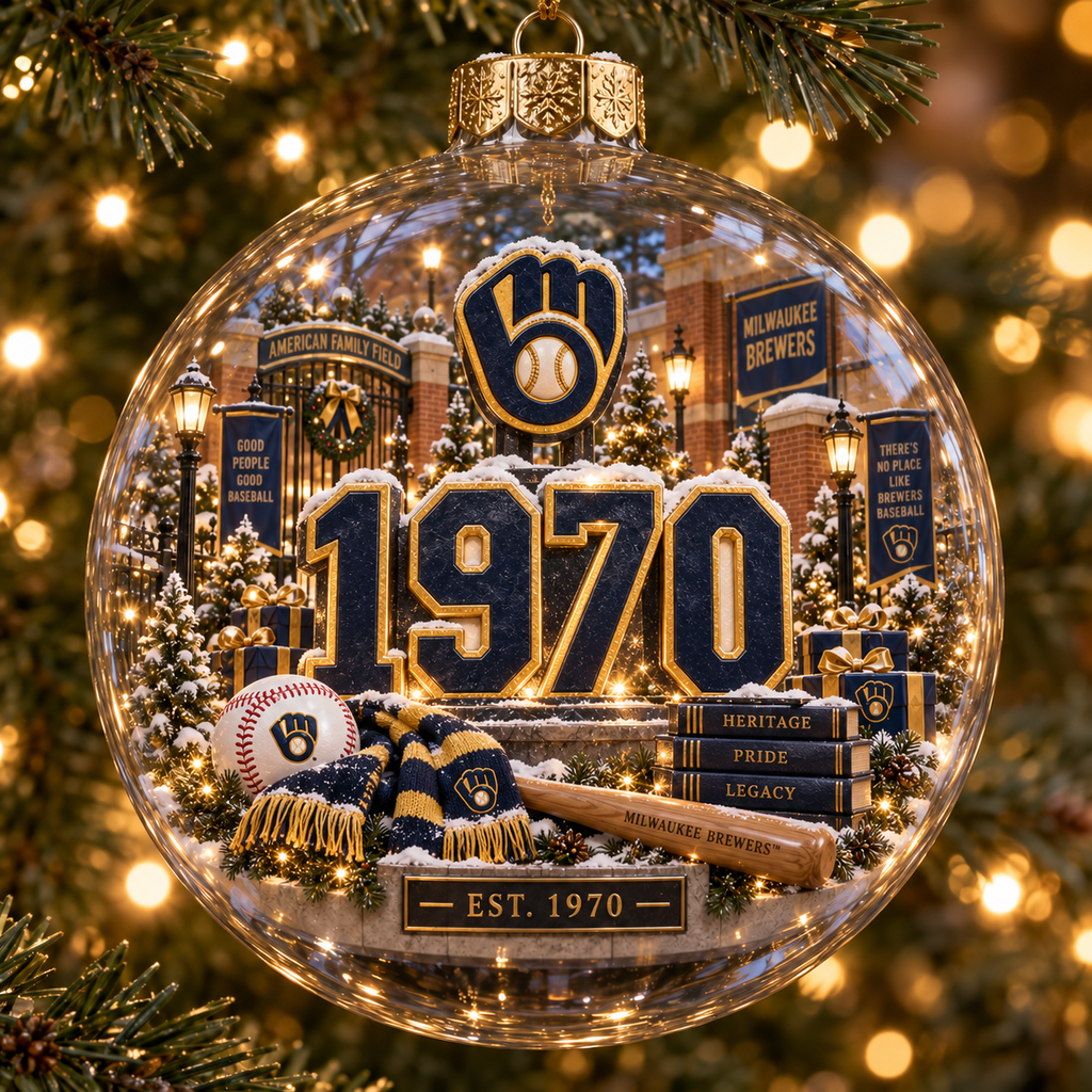 Brewers Light-Up Baseball Heritage Christmas Ornament