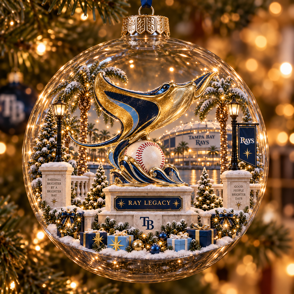 Rays Light-Up Baseball Heritage Christmas Ornament