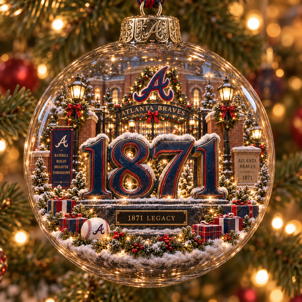 Atlanta Braves Light-Up Baseball Heritage Christmas Ornament