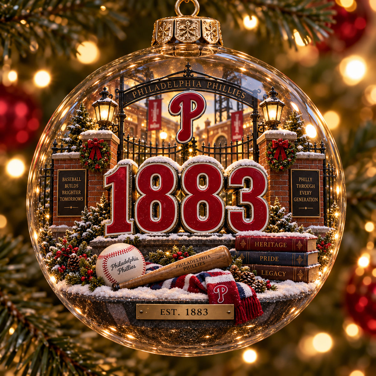 Phillies Light-Up Baseball Heritage Christmas Ornament
