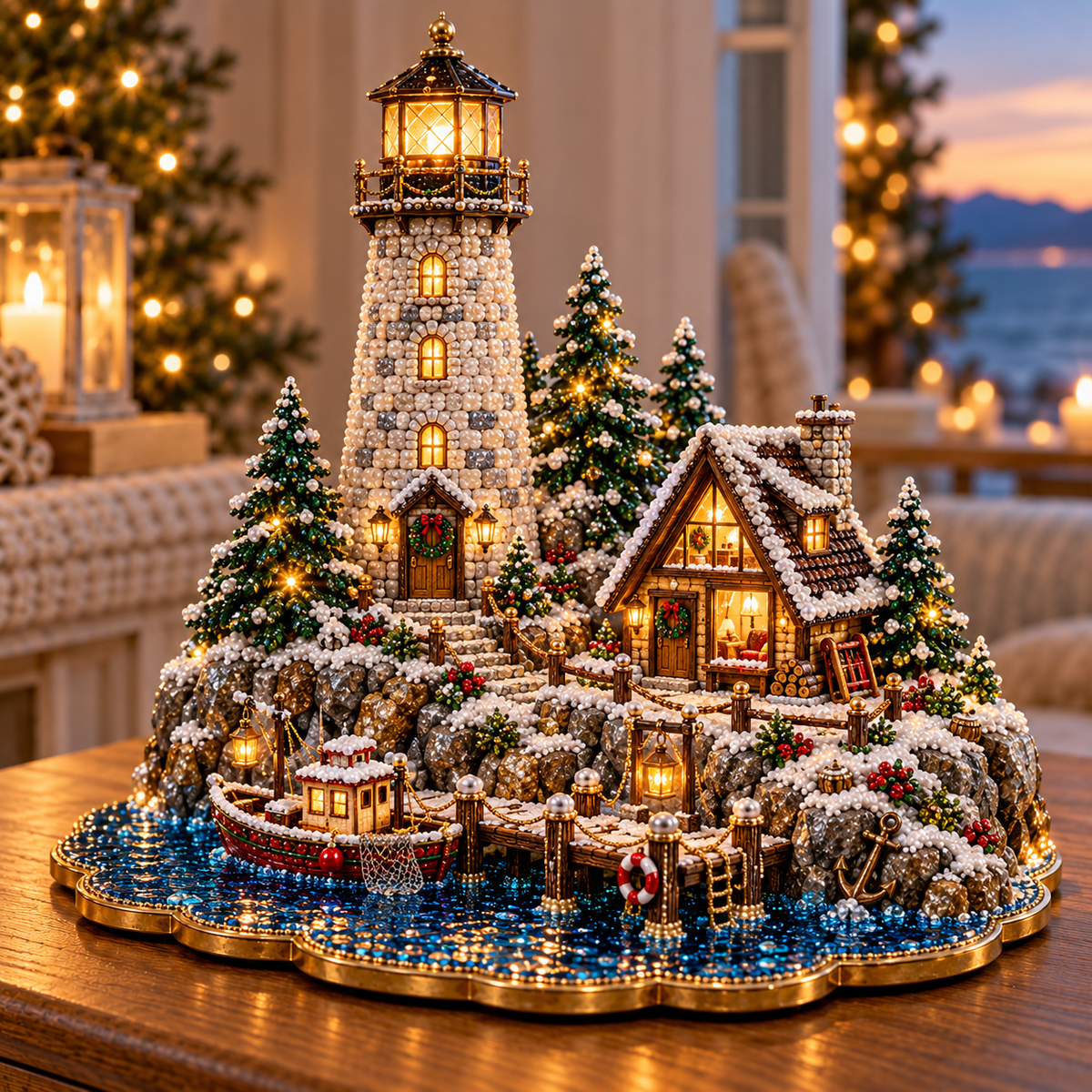 Christmas Lighthouse Village – DIY 3D Diamond Art Decoration Kit
