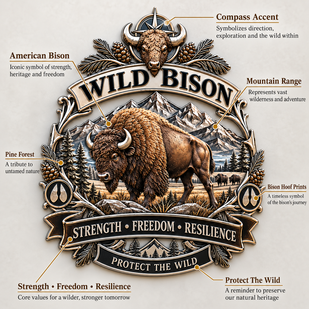 Wild Bison 3D Metal Car Emblem – Strength · Freedom · Resilience