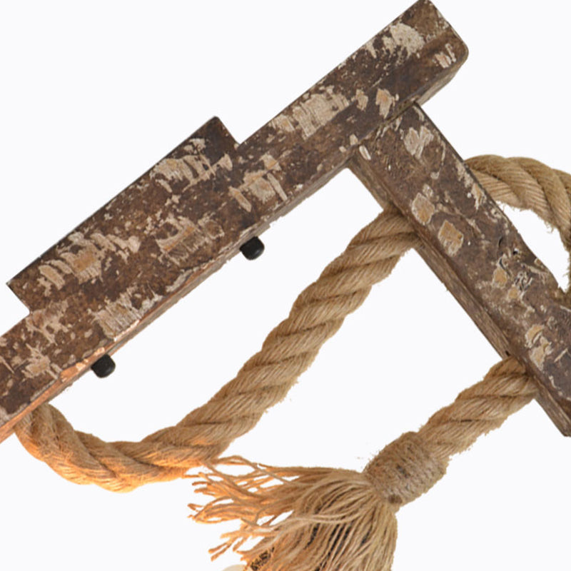 Sikunuo | 1 Light Bare Bulb Wall Lamp Fixture Warehouse Beige Jute Rope Wall Mounted Light with Wooden Back Plate