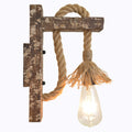 Sikunuo | 1 Light Bare Bulb Wall Lamp Fixture Warehouse Beige Jute Rope Wall Mounted Light with Wooden Back Plate
