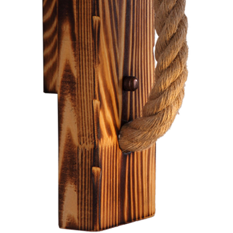 Sikunuo | 1-Bulb Wood Wall Mounted Lighting Industrial Brown Rectangular Hall Rope Wall Light Set