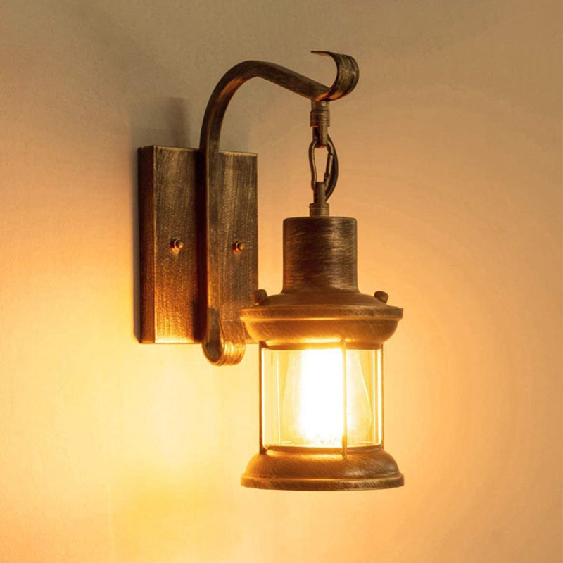 Sikunuo | 1 Light Clear Glass Wall Light Nautical Bronze Kerosene Hall Wall Lights