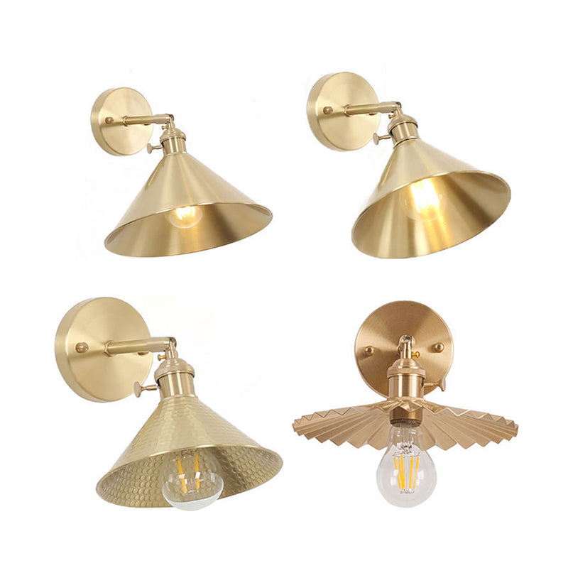 Sikunuo | 1 Light Cone Wall Lighting Ideas Industrial Brass Metal Wall Mounted Lamp for Nightstand