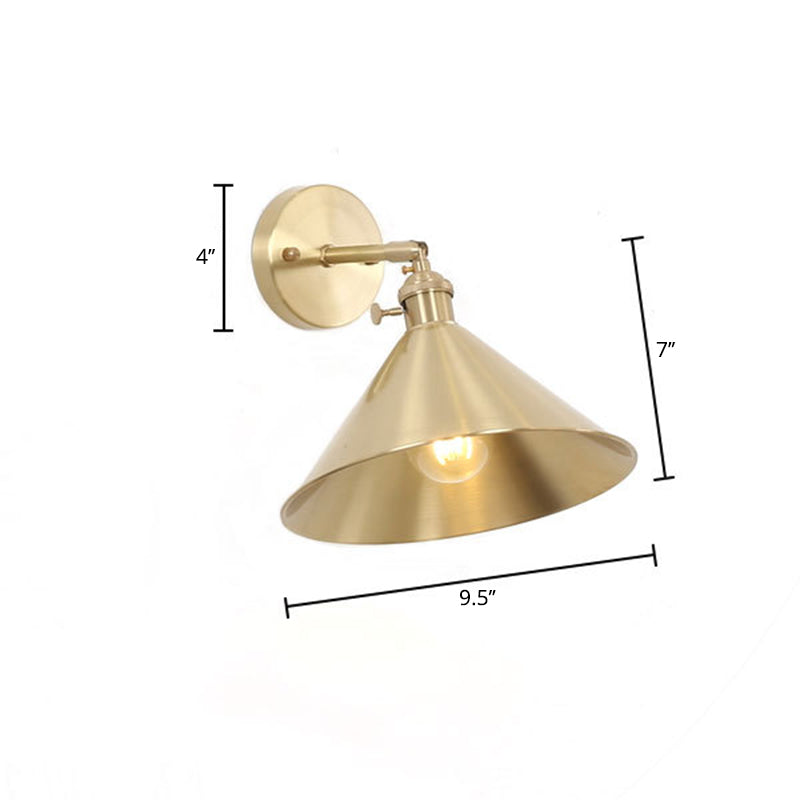 Sikunuo | 1 Light Cone Wall Lighting Ideas Industrial Brass Metal Wall Mounted Lamp for Nightstand