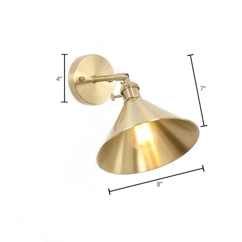 Sikunuo | 1 Light Cone Wall Lighting Ideas Industrial Brass Metal Wall Mounted Lamp for Nightstand