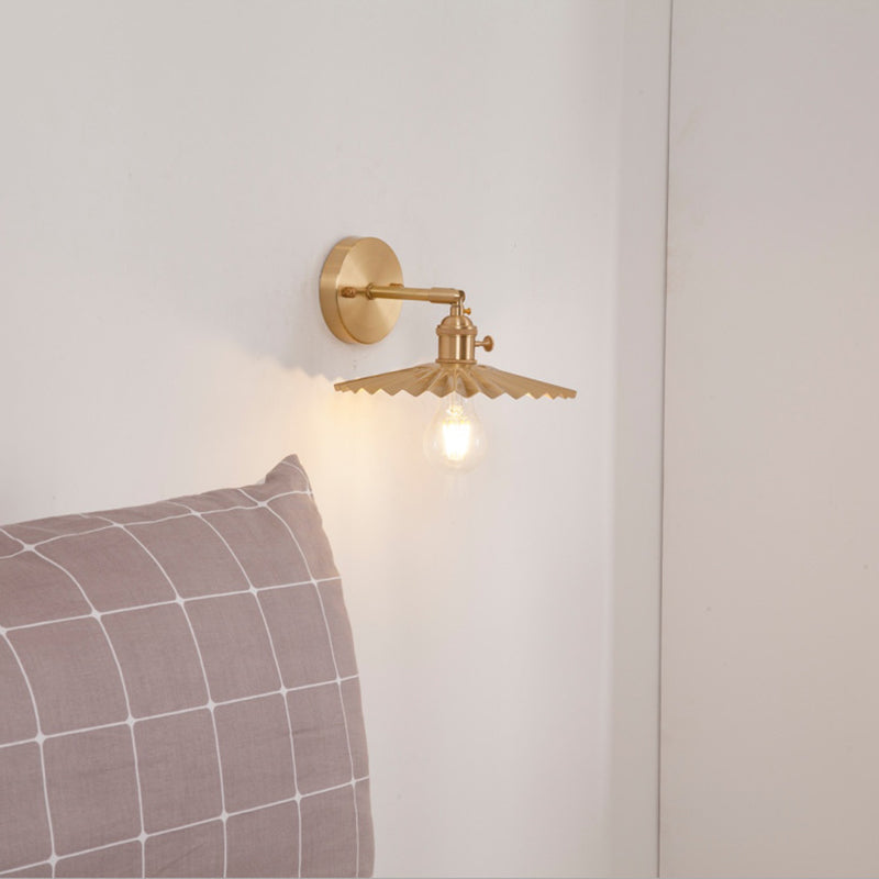 Sikunuo | 1 Light Cone Wall Lighting Ideas Industrial Brass Metal Wall Mounted Lamp for Nightstand