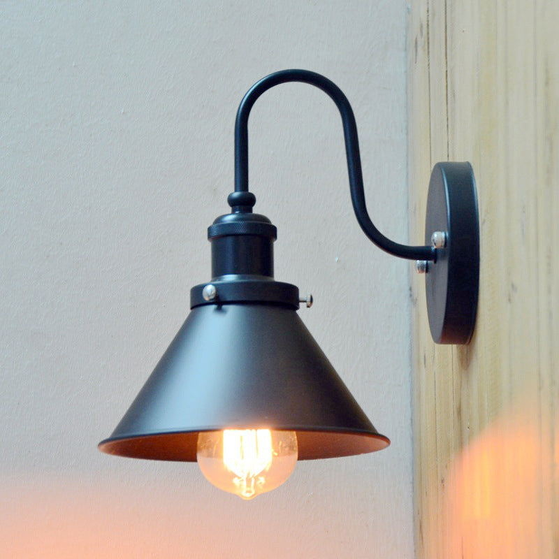 Sikunuo | 1-Bulb Wall Hanging Lamp Stock Bedroom Wall Lighting with Conical Metal Shade in Black