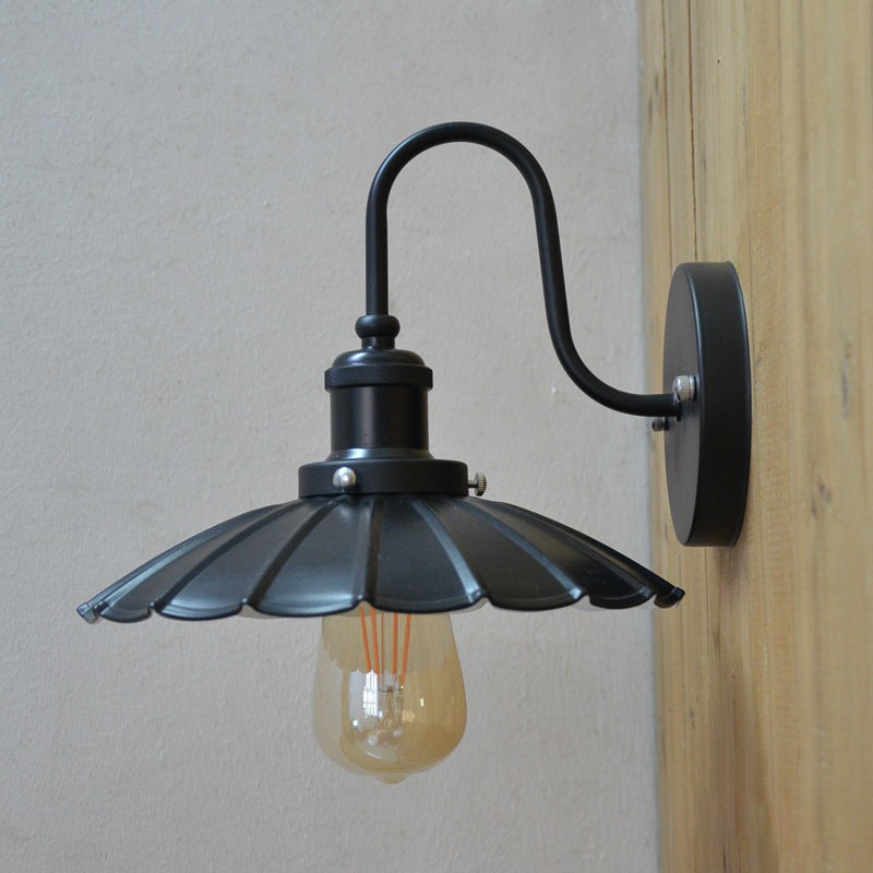 Sikunuo | 1-Bulb Wall Hanging Lamp Stock Bedroom Wall Lighting with Conical Metal Shade in Black