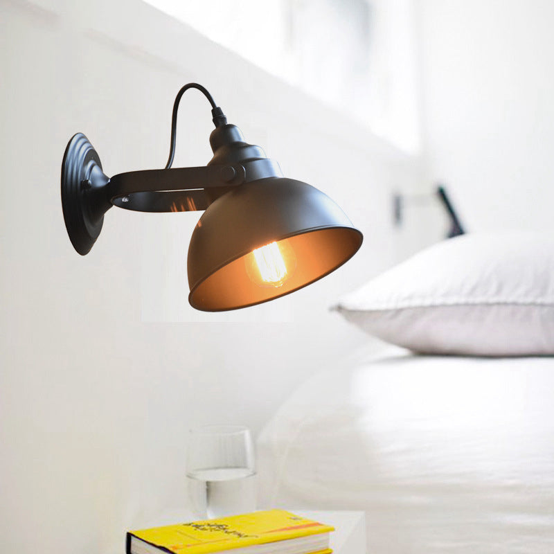 Sikunuo | 1-Head Wall Lamp Sconce Farm Bowl Shade Metal Wall Lighting with Adjustable Handle in Black