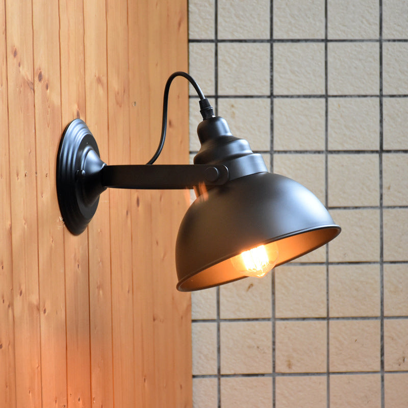 Sikunuo | 1-Head Wall Lamp Sconce Farm Bowl Shade Metal Wall Lighting with Adjustable Handle in Black