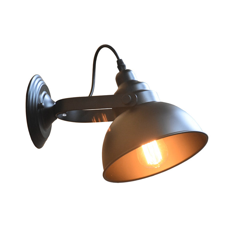 Sikunuo | 1-Head Wall Lamp Sconce Farm Bowl Shade Metal Wall Lighting with Adjustable Handle in Black