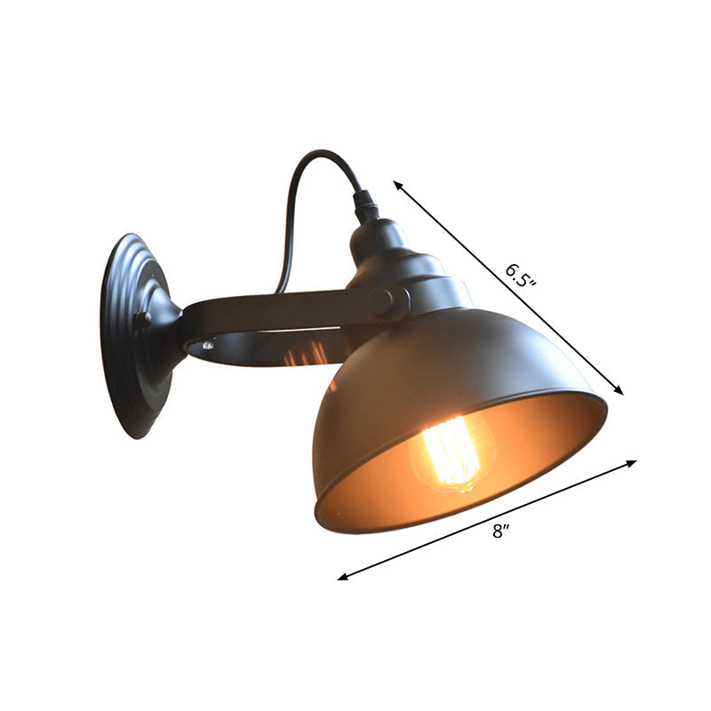 Sikunuo | 1-Head Wall Lamp Sconce Farm Bowl Shade Metal Wall Lighting with Adjustable Handle in Black