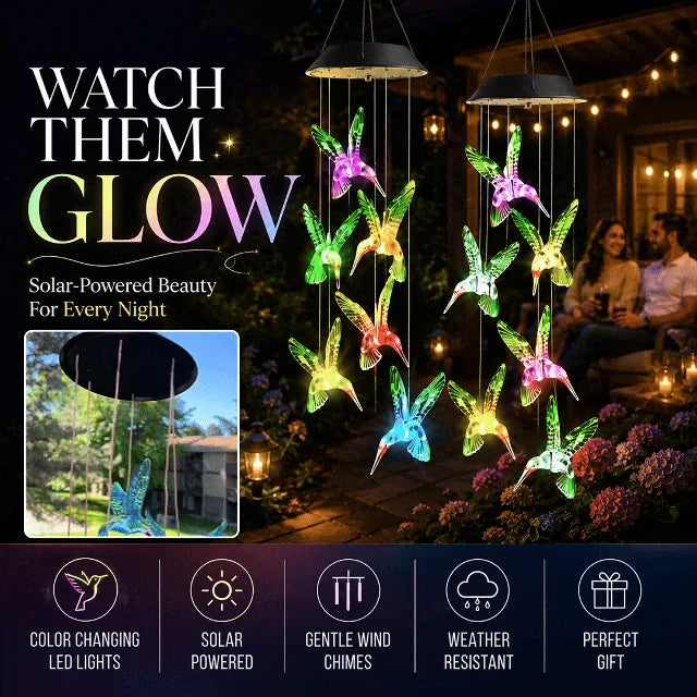 Solar LED Hummingbird Wind Chime with Metal Bells