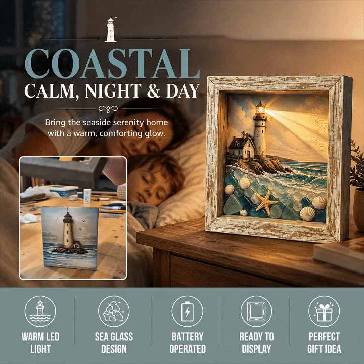 Coastal Lighthouse Glass Shadow Box Night Light