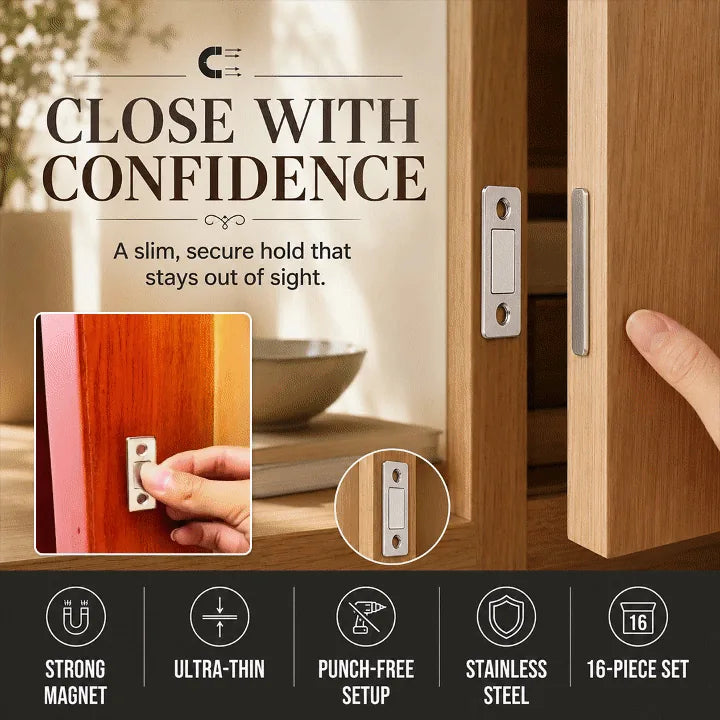 Ultra-Thin Magnetic Cabinet Catches – 10 Pairs