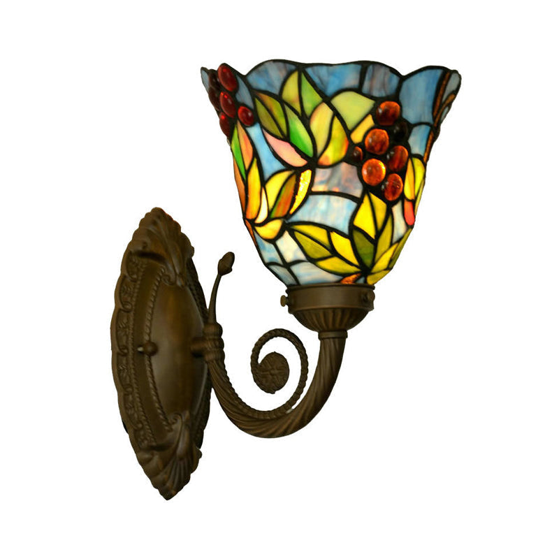 Sikunuo | Bell Wall Light 1 Light Stained Glass Tiffany Style Wall Light with Grape Pattern in Bronze