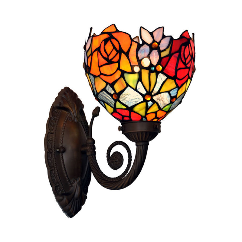 Sikunuo | Wall lamp Bowl Mediterranean Hand-cut Glass 1-Light Black Flower Pattern Wall-mounted Light