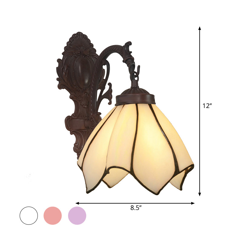 Sikunuo | Handcrafted Glass Flowers Wall Light Mediterranean 1 Bulb Black Wall Mounted Lamp with Curved Arm