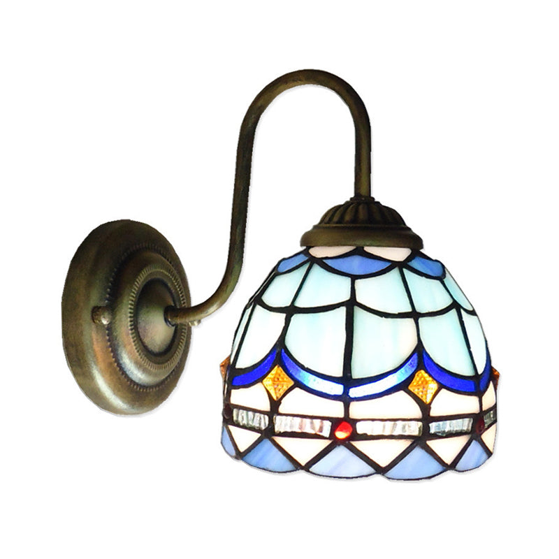 Sikunuo | Blue Dome Wall Light Baroque 1 Head Stained Glass Wall Light Ideas with Curved Arm