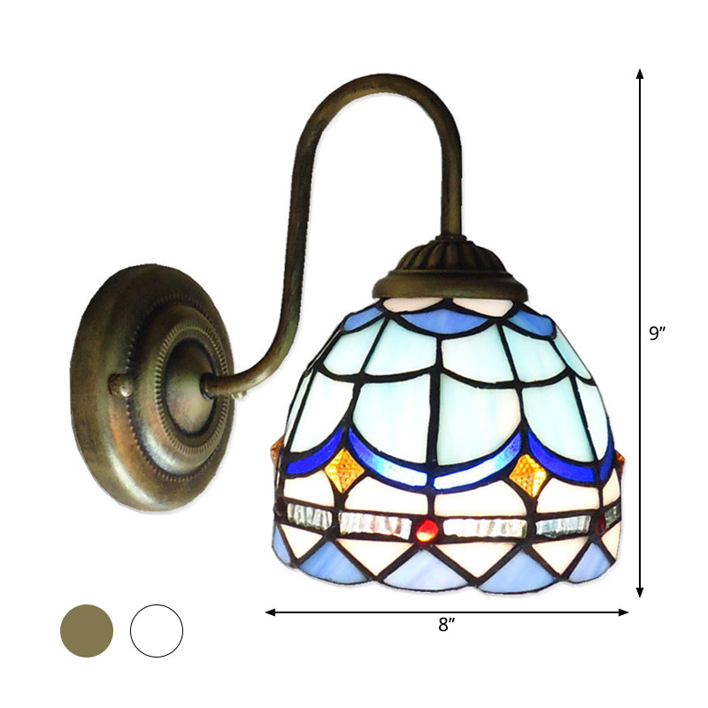 Sikunuo | Blue Dome Wall Light Baroque 1 Head Stained Glass Wall Light Ideas with Curved Arm