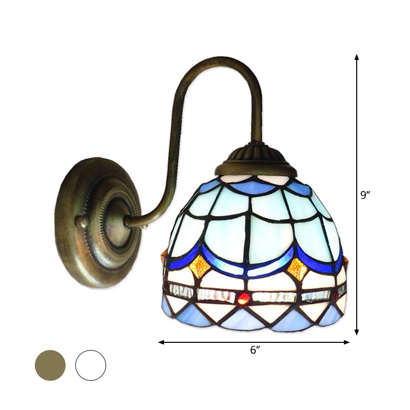 Sikunuo | Blue Dome Wall Light Baroque 1 Head Stained Glass Wall Light Ideas with Curved Arm