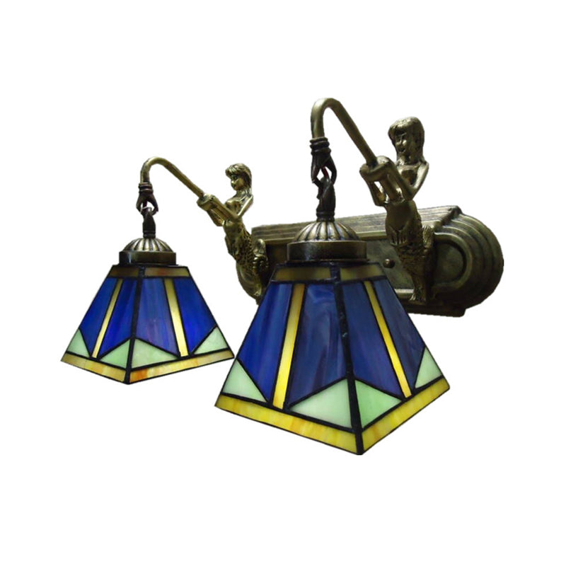 Sikunuo | Trapezium Wall Mount Lamp Fixture Tiffany Bronze Cut Glass Wall Lighting with Mermaid Arm