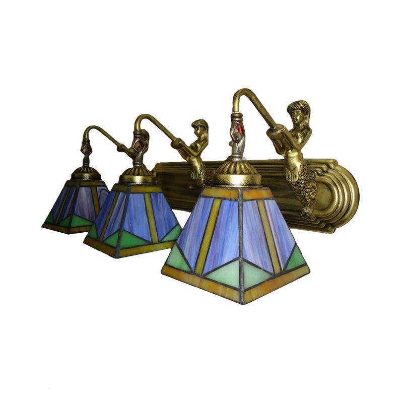 Sikunuo | Trapezium Wall Mount Lamp Fixture Tiffany Bronze Cut Glass Wall Lighting with Mermaid Arm