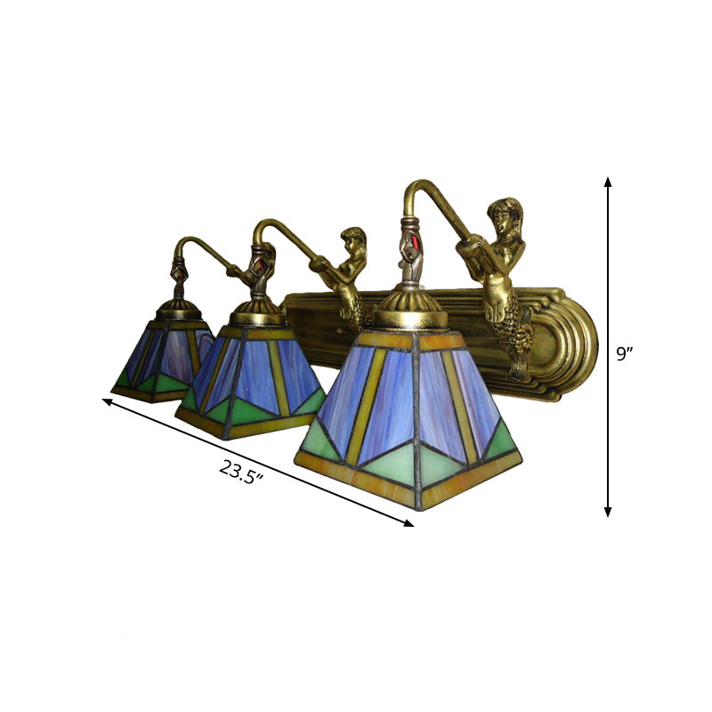 Sikunuo | Trapezium Wall Mount Lamp Fixture Tiffany Bronze Cut Glass Wall Lighting with Mermaid Arm