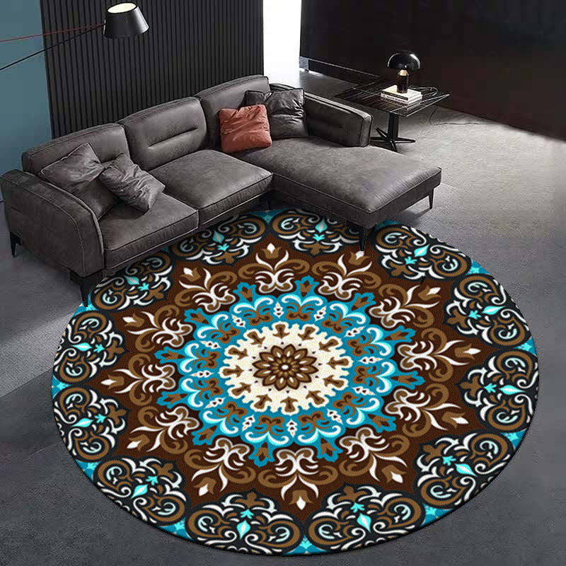 Sikunuo | Multicolored Living Room Carpet Turkish Floral Swirl Rug Synthetic Non-Slip Pet-Friendly Machine Washable Carpet